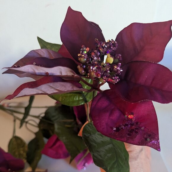 NWT 2 Red Burgundy Poinsettia Floral Bushes Christmas Holiday Ashland Home Decor - Picture 6 of 11